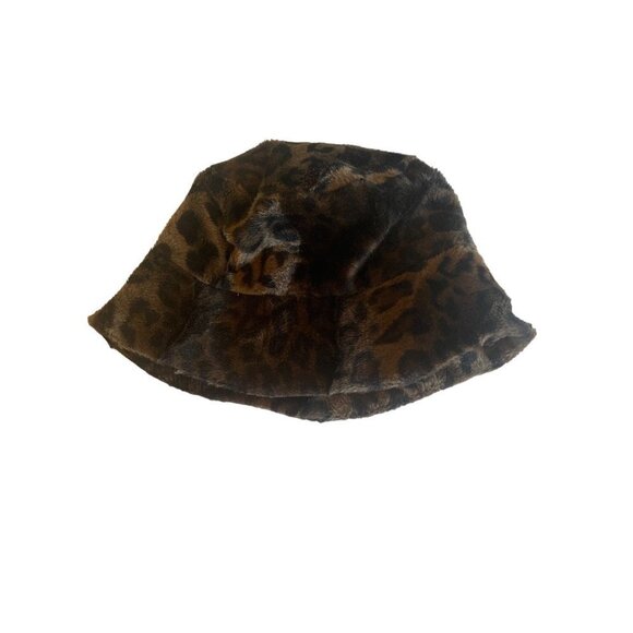 Kenneth Cole Brown Animal Print Velour Bucket Hat Cap One Size - Picture 3 of 6